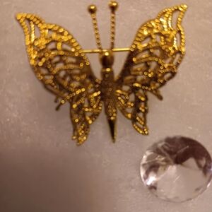 Monet Gold Filigree Butterfly Brooch